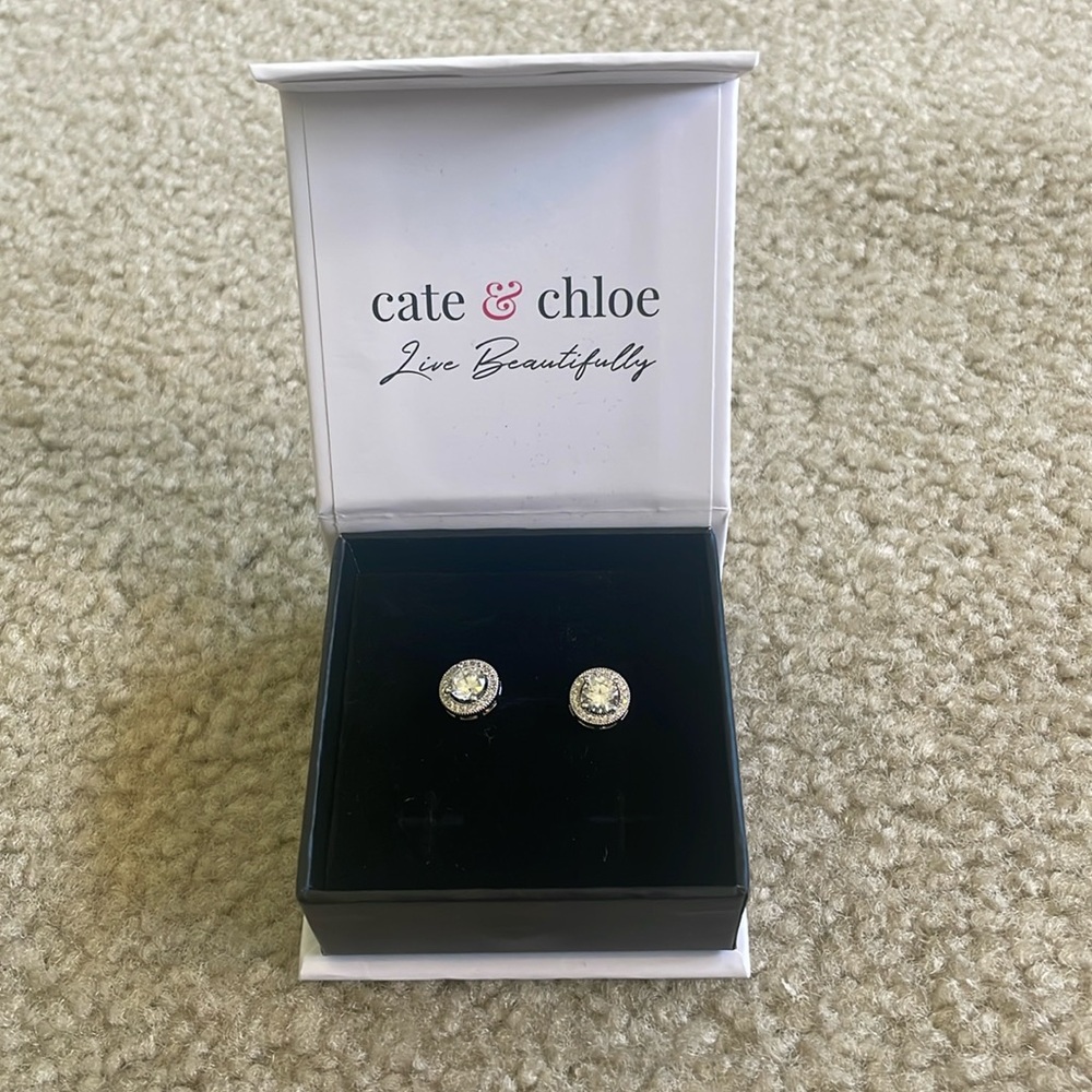 Cate and Chloe 18k white gold Ariel earrings.